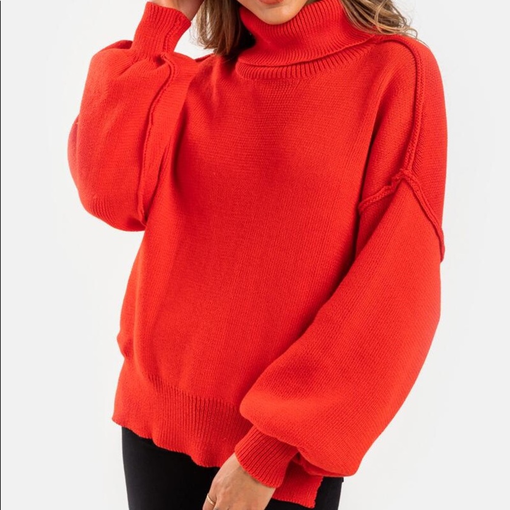 Balloon sleeve turtle neck